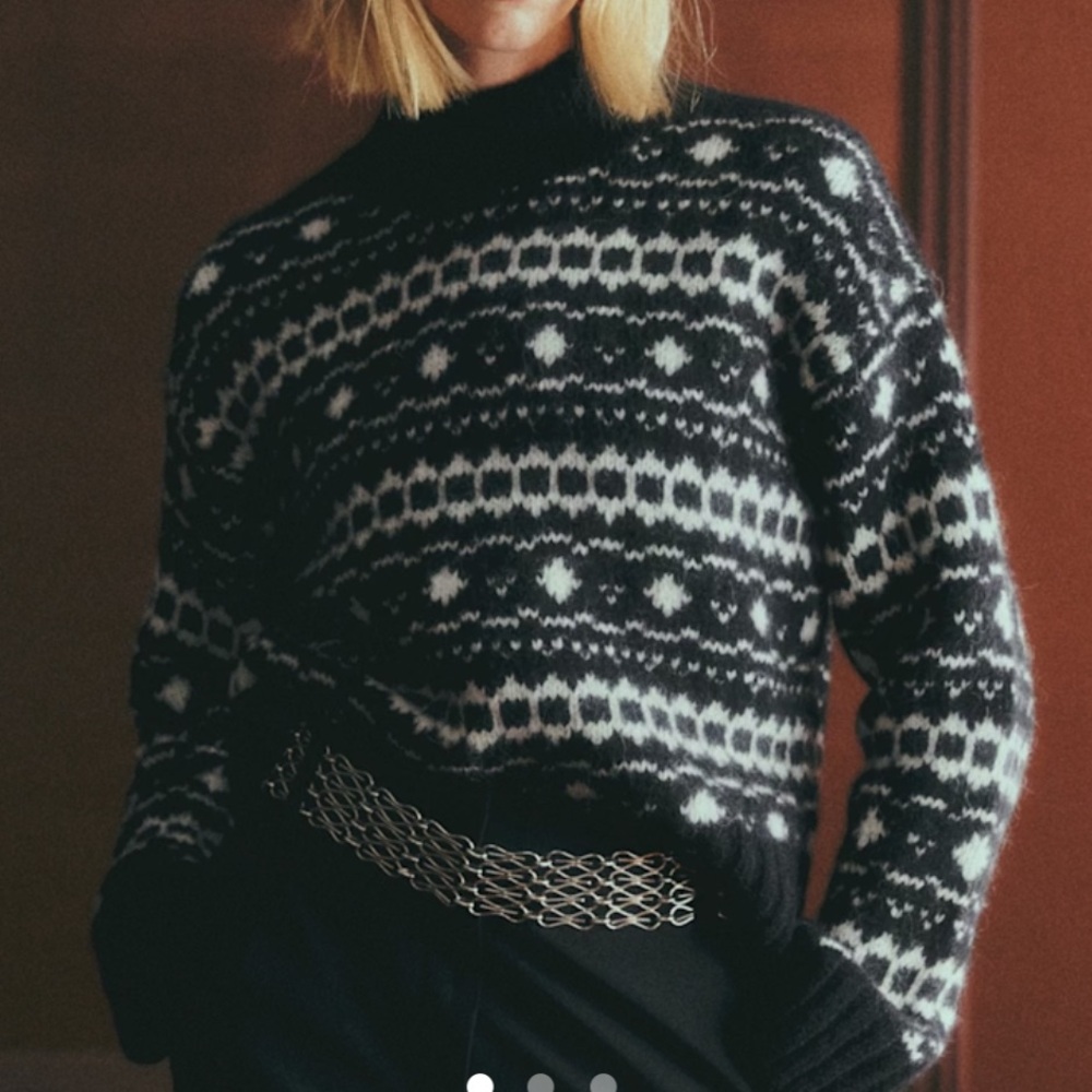 Sézane Robin Black and White Patterned Sweater